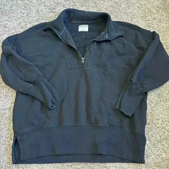 Abercrombie & Fitch 1/4 quarter zip black sweatshirt small soft line cozy crop - Picture 1 of 6